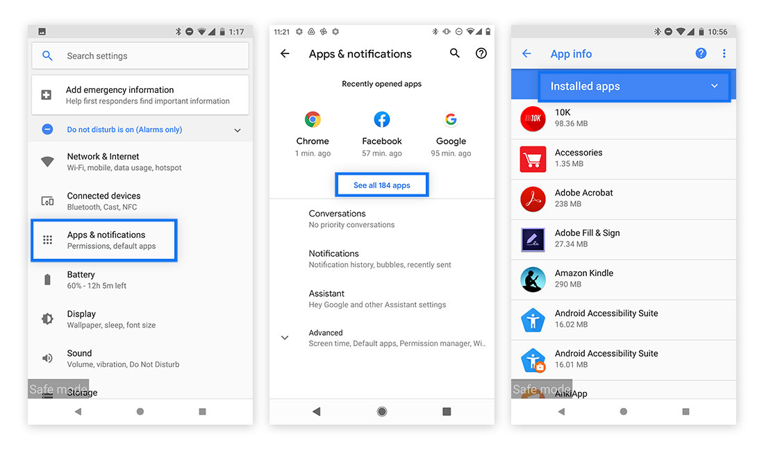 Sur Android, passez en revue les applications dans la liste des applications installées pour rechercher des adwares.