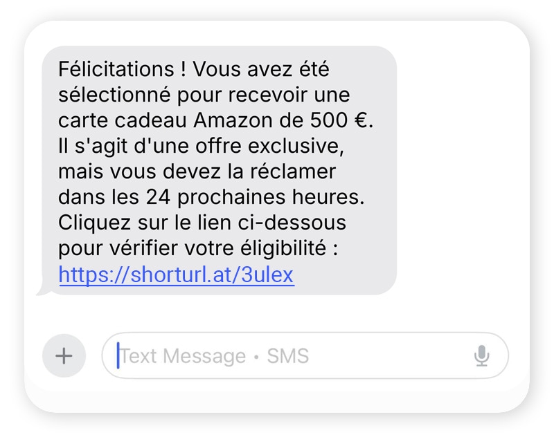 Capture d'écran d'un SMS d'escroquerie au prix Amazon.