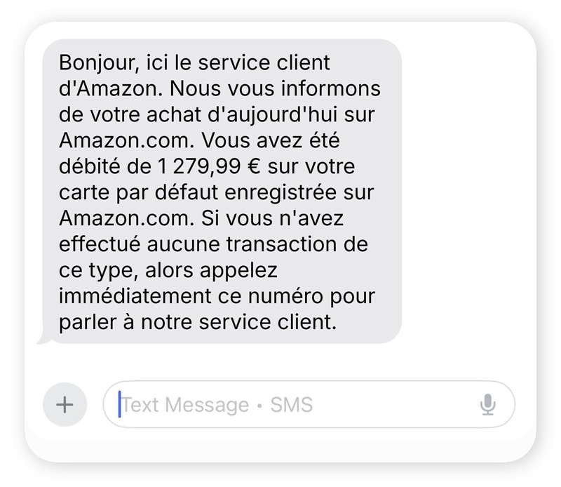 Capture d'écran d'une escroquerie du service client d'Amazon.