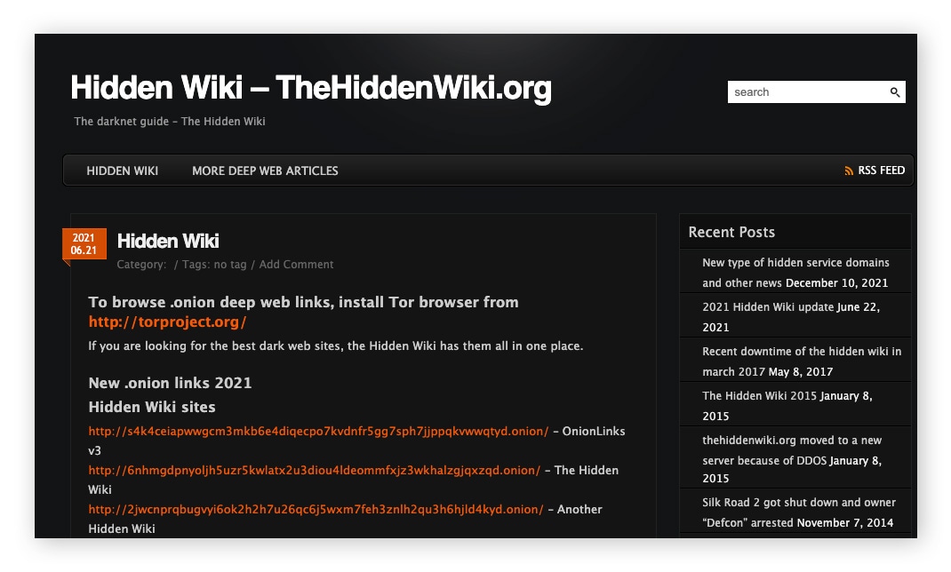 Hidden Wiki permet d'accéder au Dark Web.