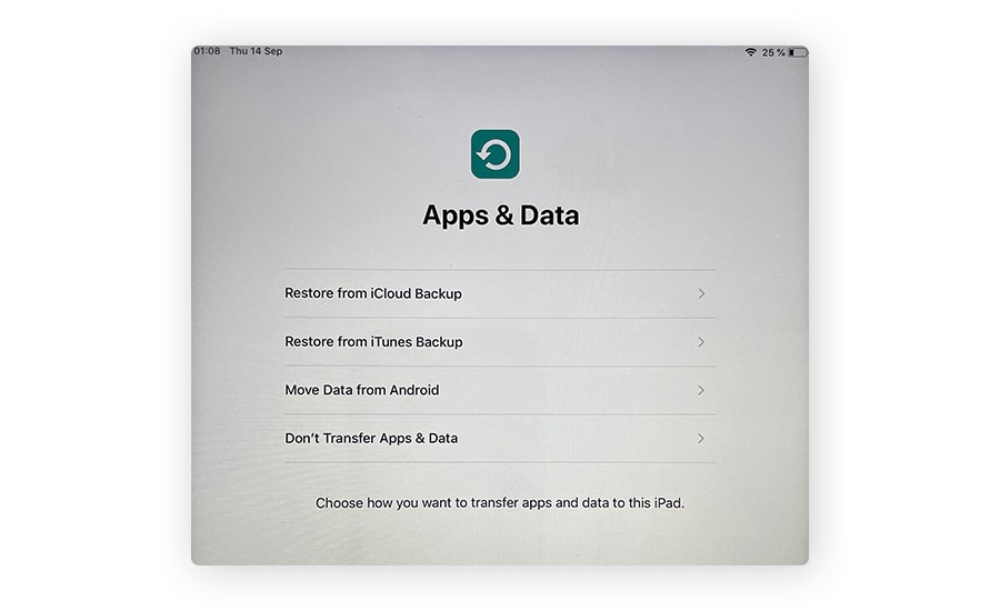 Restauration des applications et des données de l'iPad à partir d'une sauvegarde iCloud.