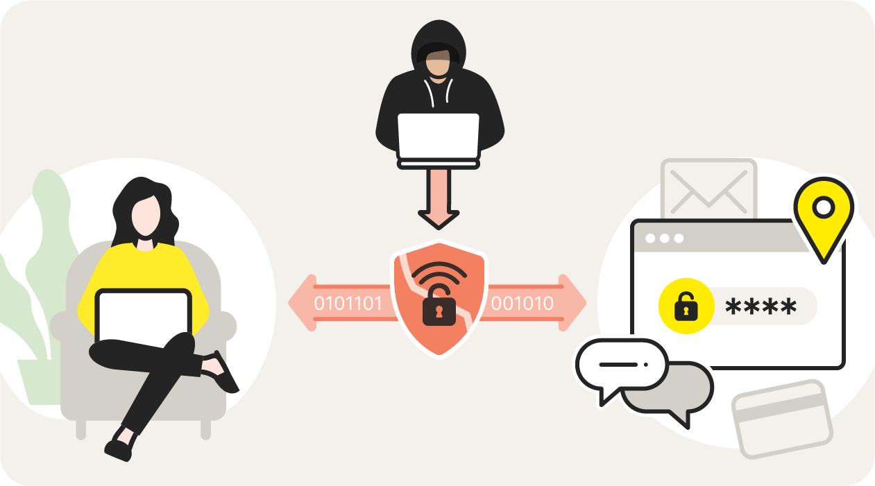 Une illustration montrant comment l'utilisation d'un VPN piraté peut permettre à des pirates d'accéder à vos données par une porte dérobée.