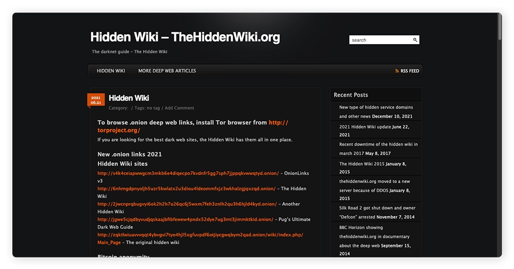Les liens Hidden Wiki servent de répertoire pour le Dark Web.