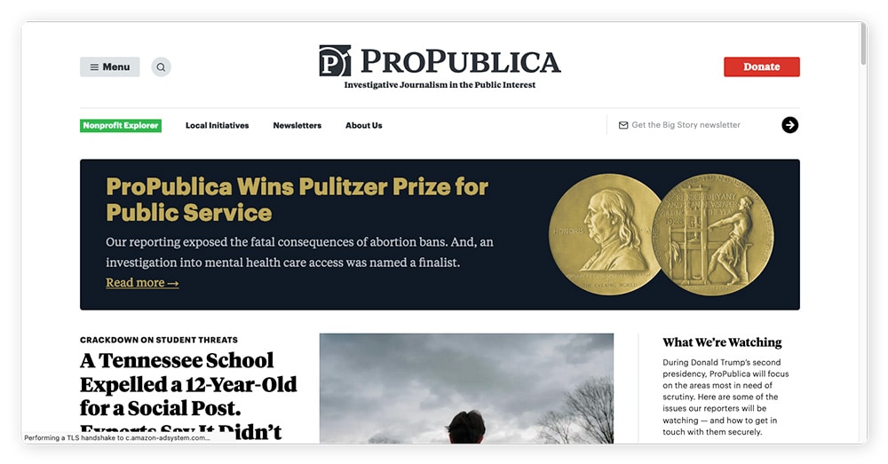 ProPublica fournit un accès sécurisé à ses reportages sur son site Tor.