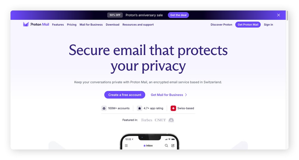 Proton Mail est un système d'e-mail sécurisé accessible avec le navigateur Tor.