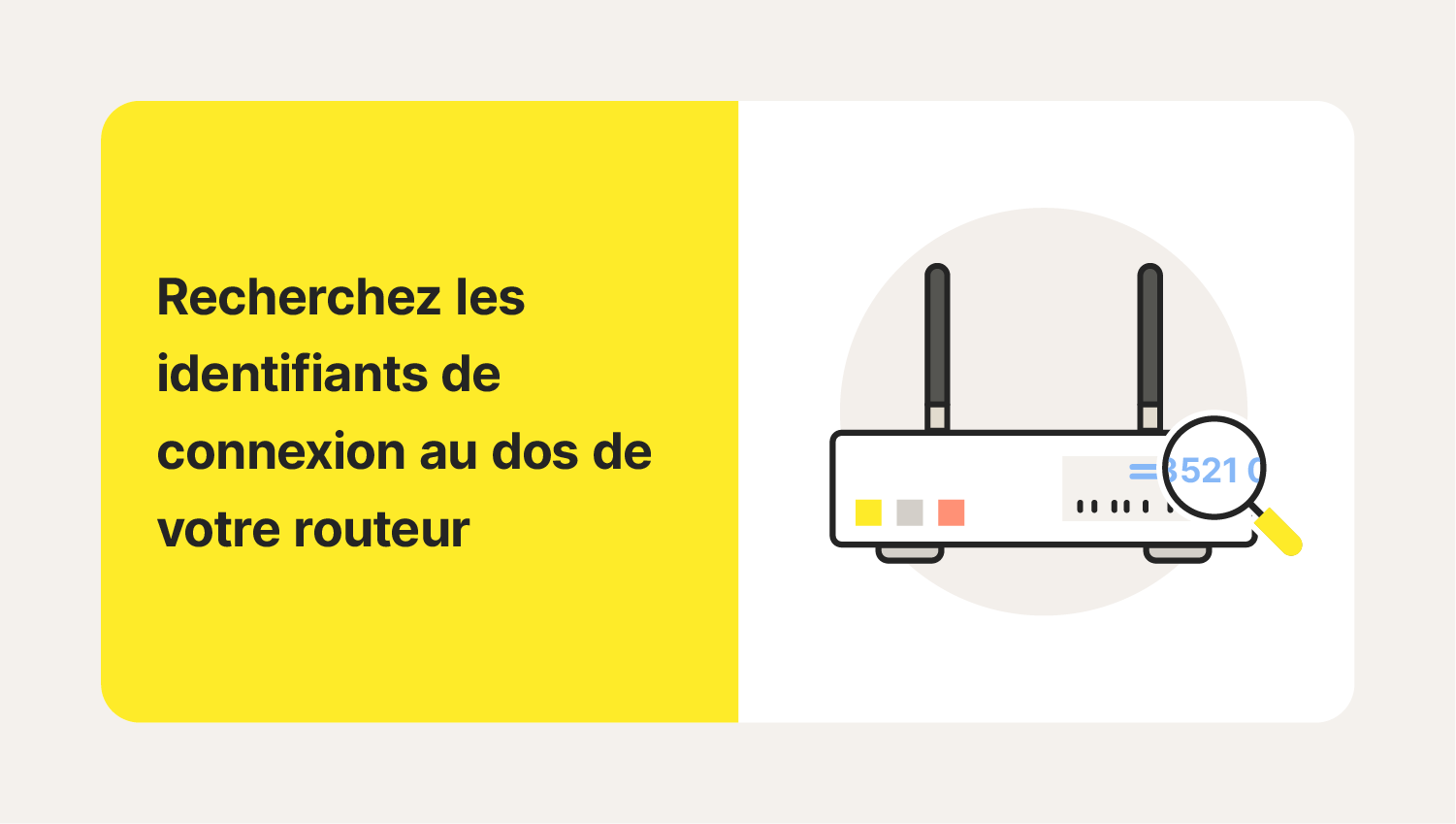 Une loupe inspecte l'arrière d'un routeur pour montrer comment changer le mot de passe de votre Wi-Fi.