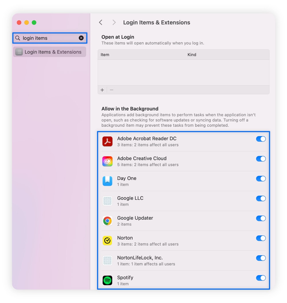 Capture d'écran montrant comment désactiver des programmes de démarrage sur un ordinateur Mac.