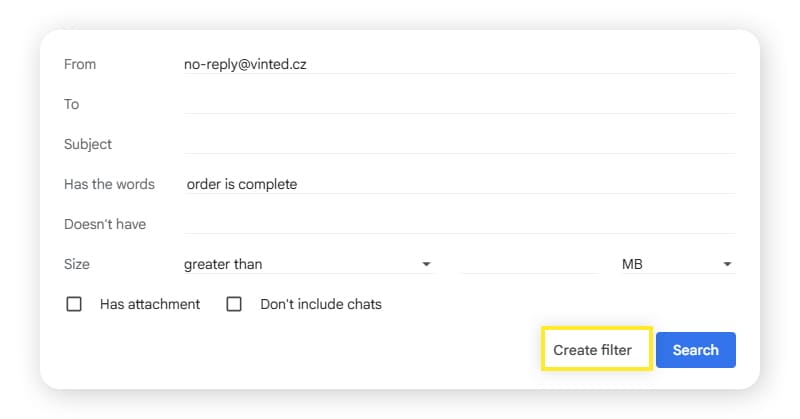 Capture d'écran montrant comment filtrer les e-mails dans Gmail sur un ordinateur.