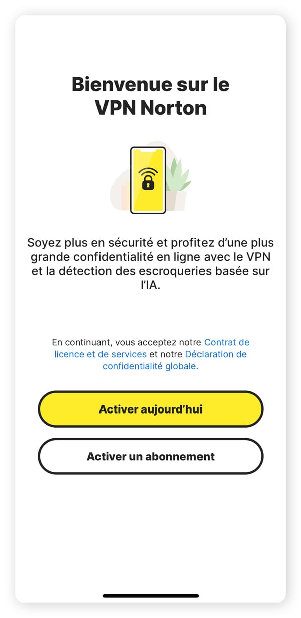 Captures d'écran montrant comment configurer l'application Norton VPN sur un iPhone.