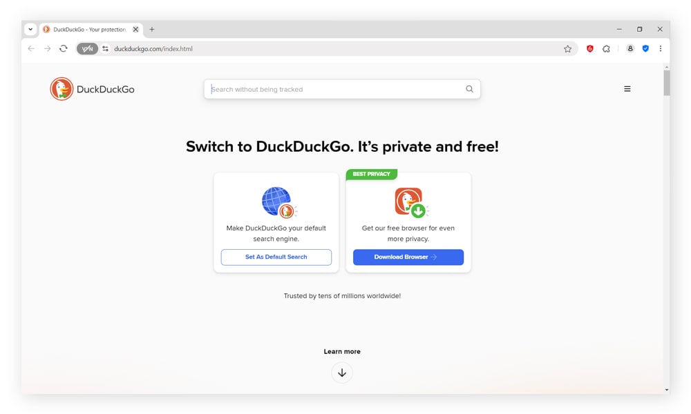 Capture d'écran du moteur de recherche DuckDuckGo.
