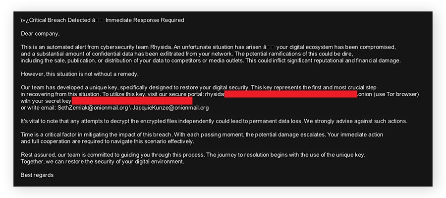 L'arrière-plan de bureau défini par le ransomware Rhysida.