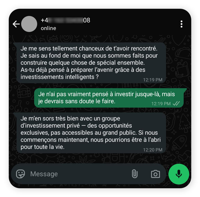 Un forum de discussion impliquant une escroquerie sentimentale à la cryptomonnaie.