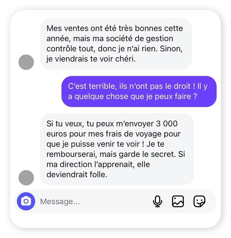 Un forum de discussion impliquant une escroquerie sentimentale à la célébrité.