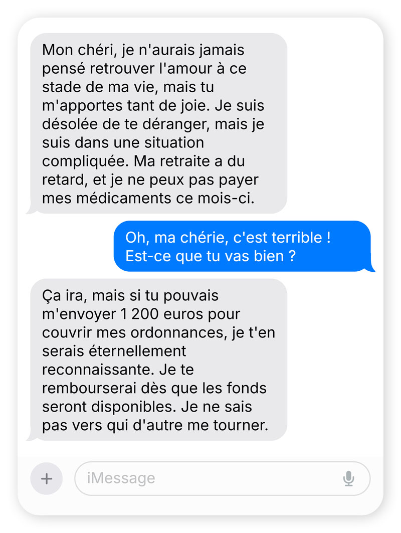 Un forum de discussion impliquant une escroquerie sentimentale à la personne âgée.