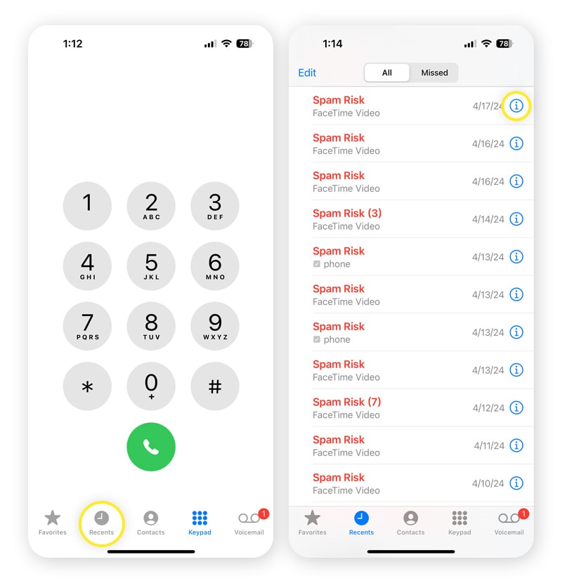 Image montrant comment bloquer un appel indésirable ou d'escroquerie sur un iPhone.