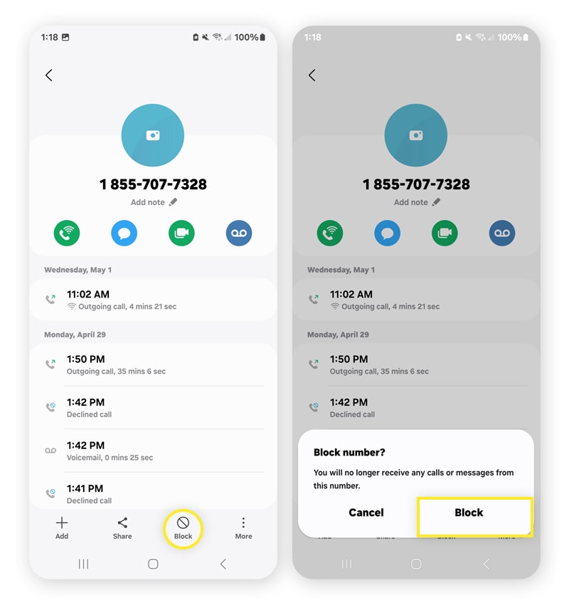 Image montrant comment bloquer un appel indésirable ou d'escroquerie sur un iPhone.