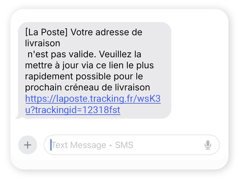 Exemple de spoofing SMS provenant d'un faux compte USPS.