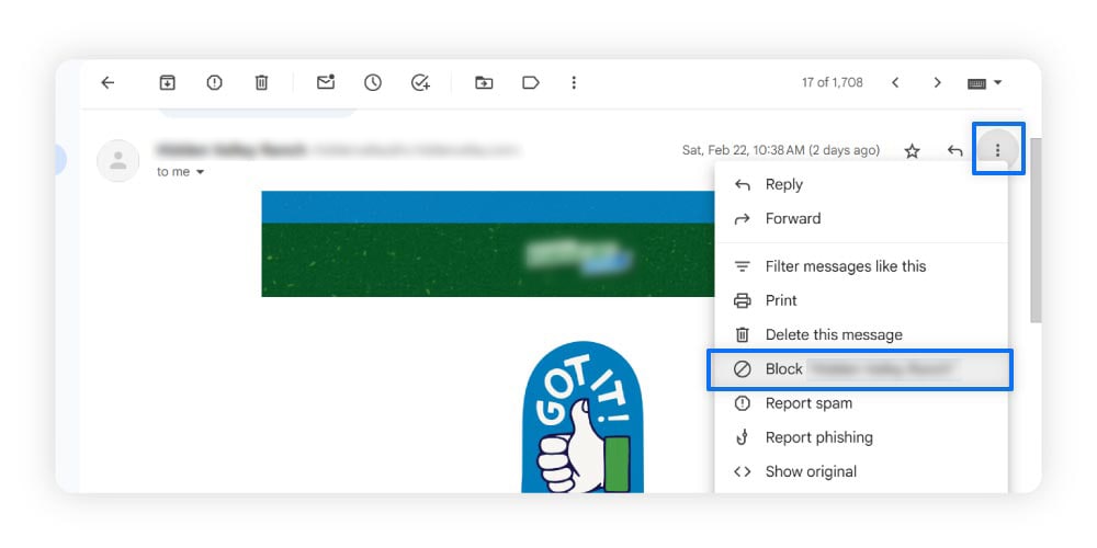 Instructions pour bloquer le spam dans Gmail.