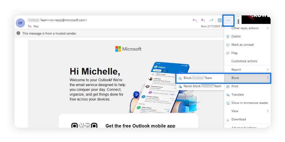Instructions pour bloquer le spam dans Microsoft Outlook.