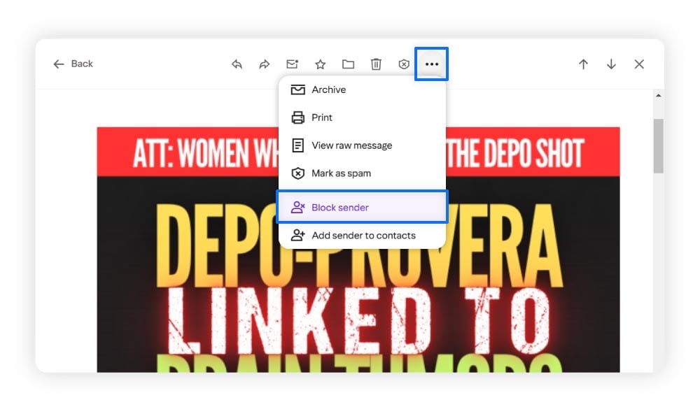 Instructions pour bloquer le spam dans Yahoo Mail.
