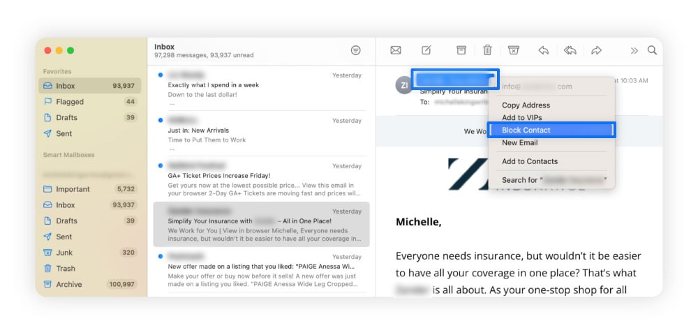 Instructions pour bloquer le spam dans Apple Mail.
