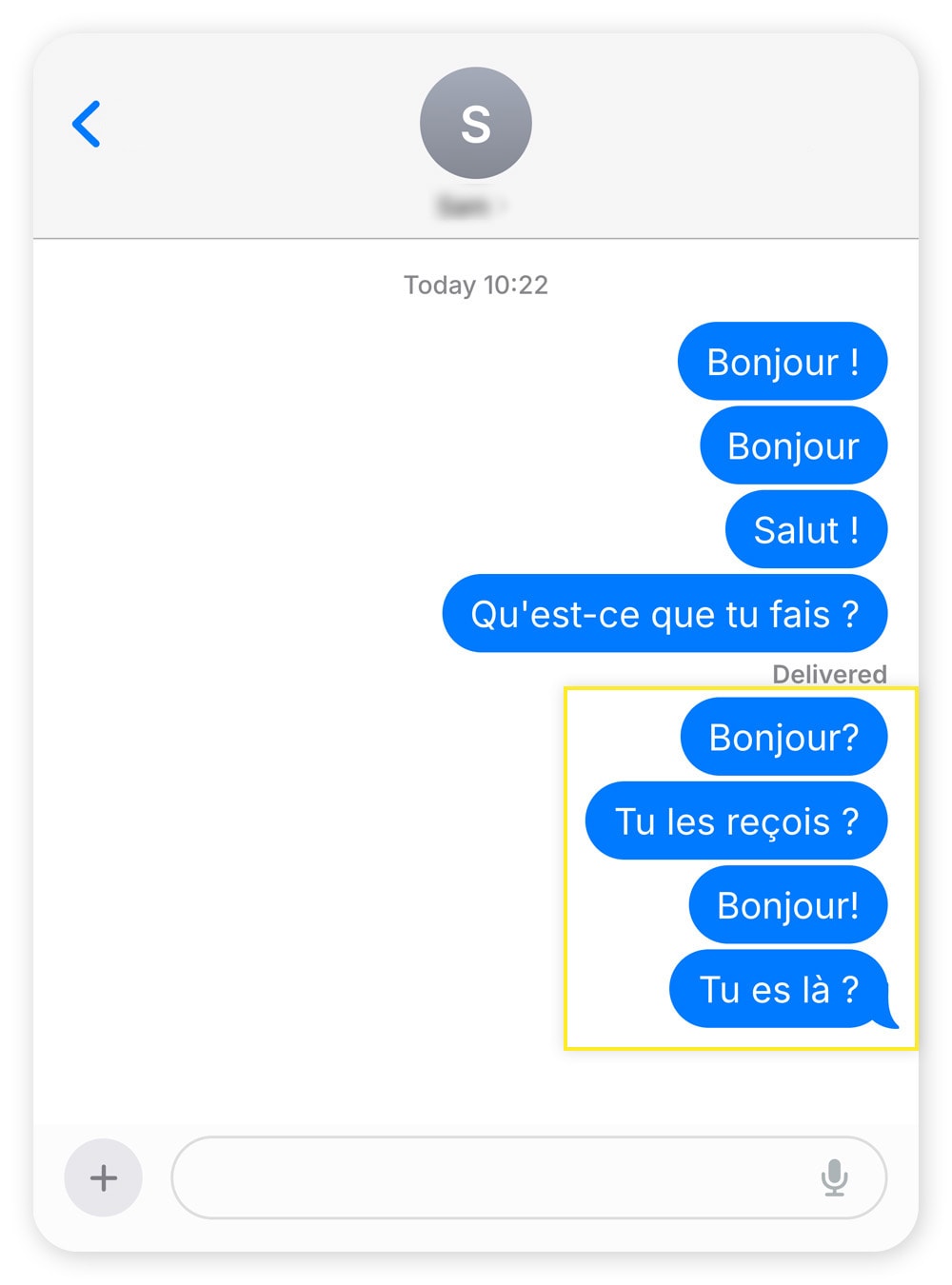 Capture d'écran d'iMessages no remis parce que l'expéditeur a été bloqué.