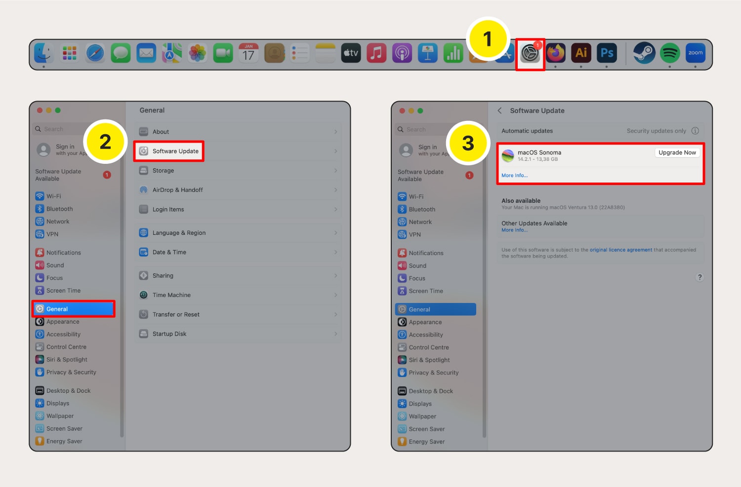 Capture d'écran montrant comment mettre à jour le système d'exploitation sur Mac.