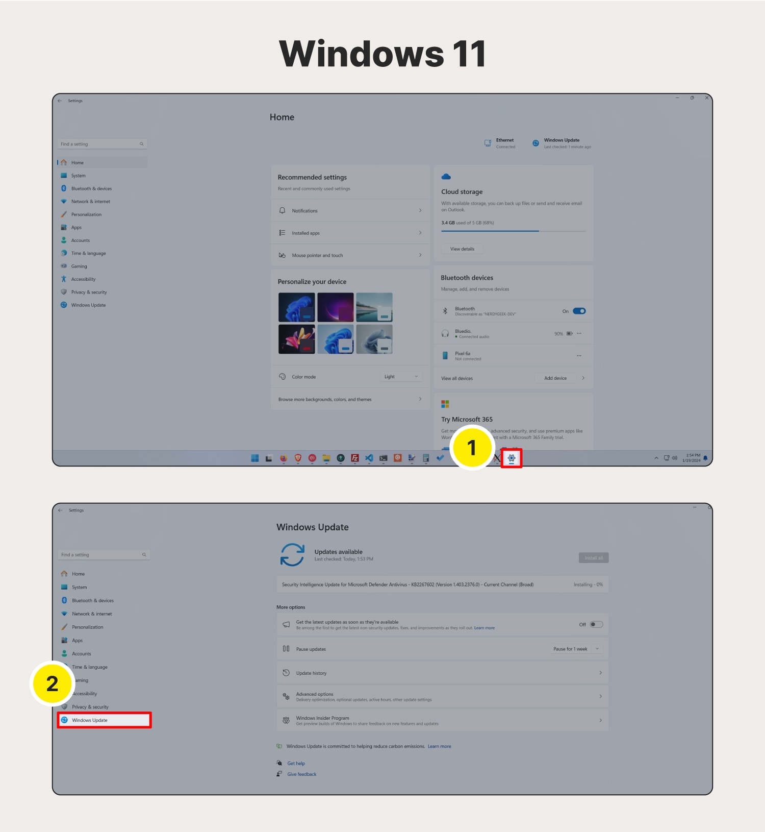 Capture d'écran montrant comment mettre à jour le système d'exploitation sous Windows 11.