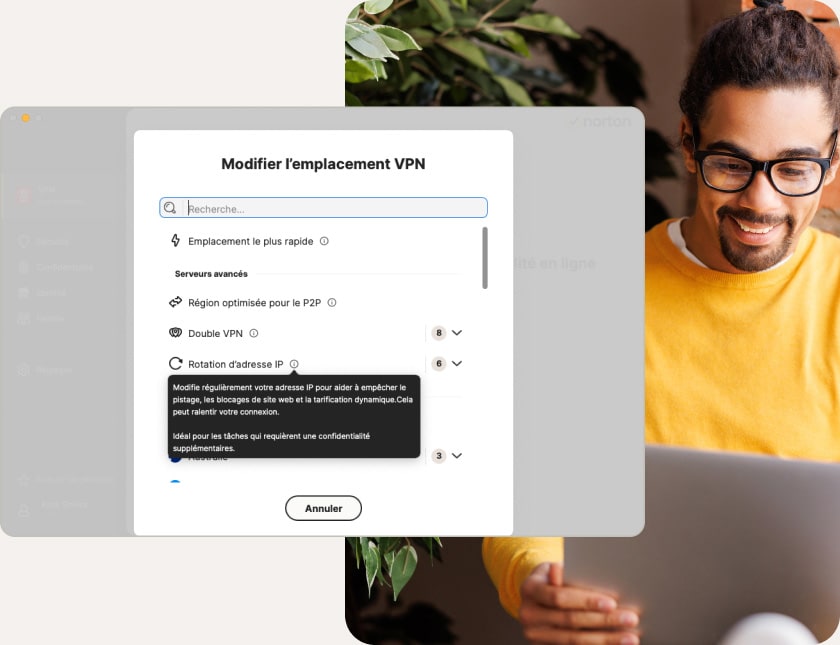 Avec Norton Secure VPN for Mac, vous pouvez vous connecter via différents serveurs répartis sur six continents.