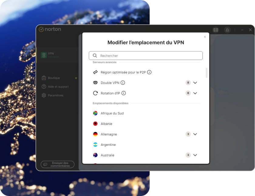 Norton Secure VPN pour PC avec la région commutée sur les États-Unis