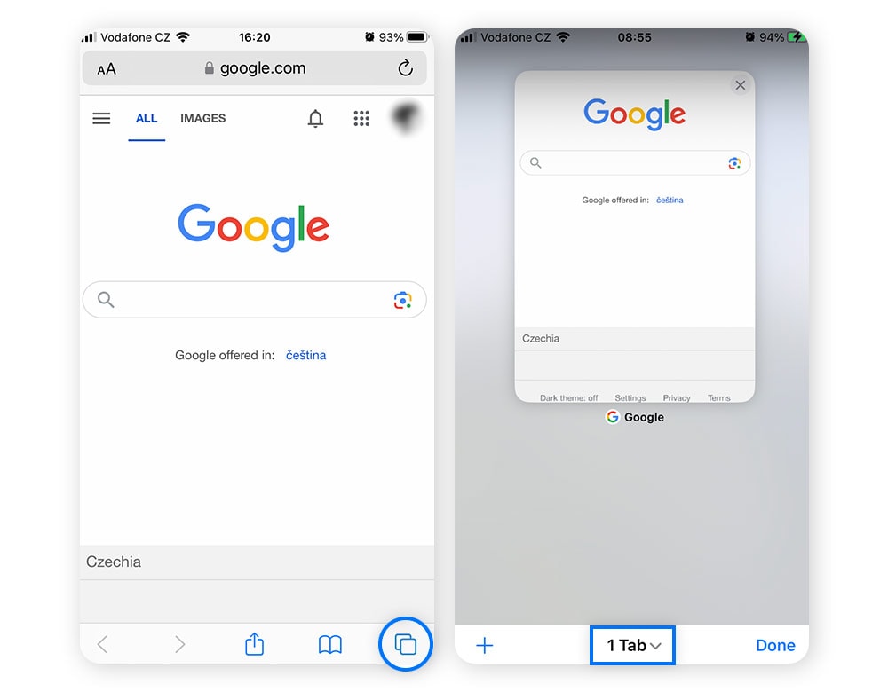 Capture d'écran du site Google ouvert dans une fenêtre de navigation privée de Safari.