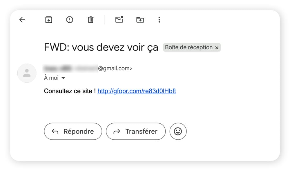 Exemple de piratage de messagerie électronique et d'envoi de spam aux contacts.