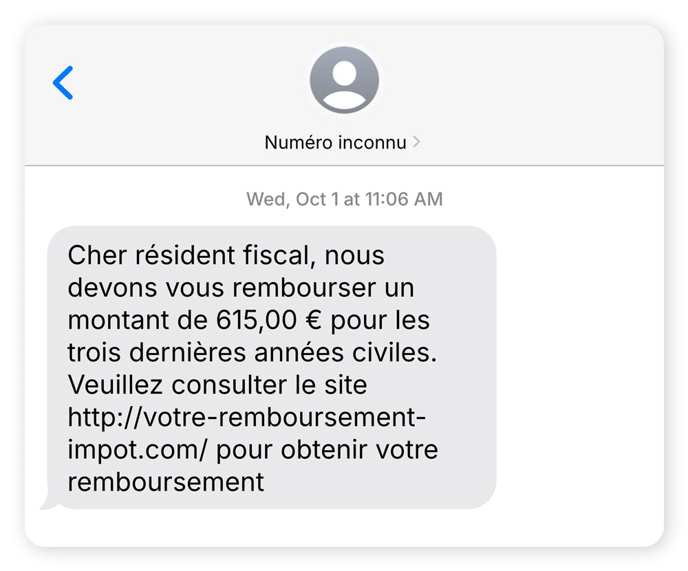 Un exemple d'attaque de pretexting faisant miroiter un prétendu remboursement d'impôts.