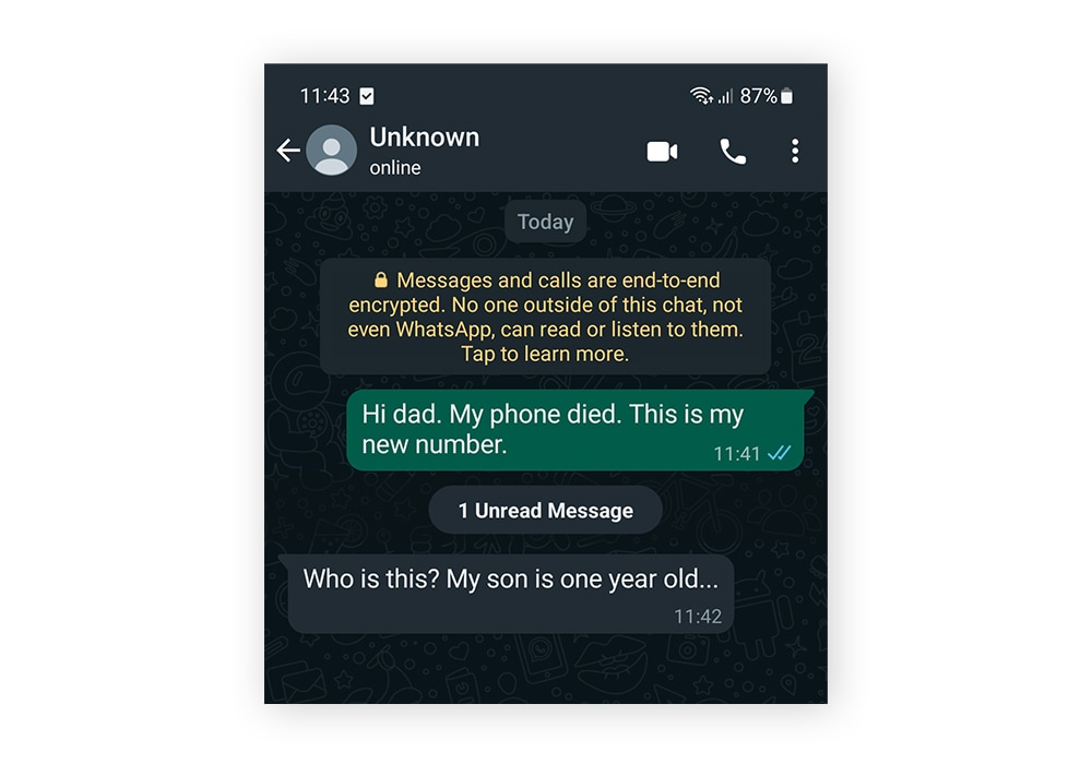 L’escroquerie WhatsApp du proche dans le besoin consiste à envoyer un message depuis un numéro inconnu en se faisant passer pour un ami proche ou un membre de la famille