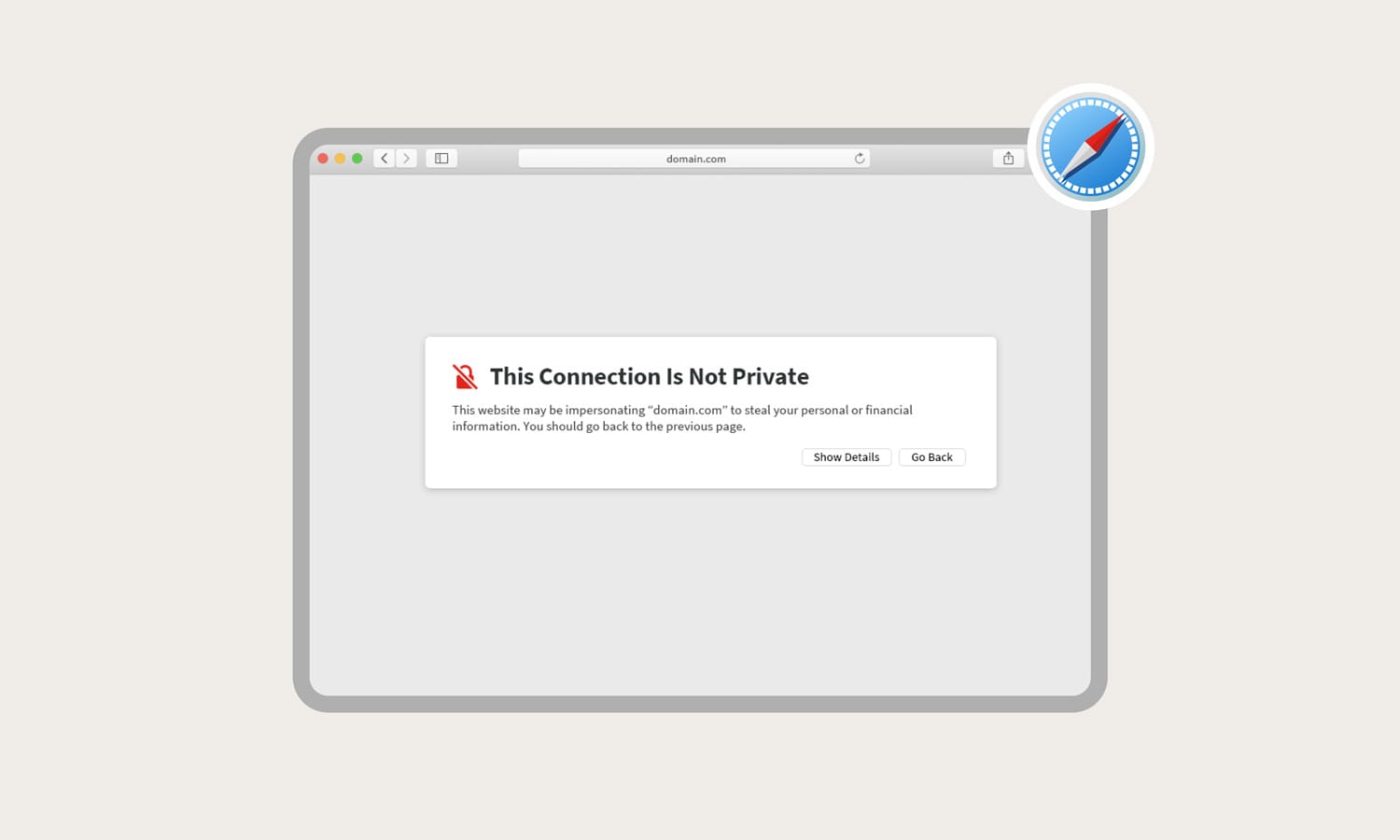 Capture d'écran d'un message d'erreur « Votre connexion n'est pas privée » sur Safari.