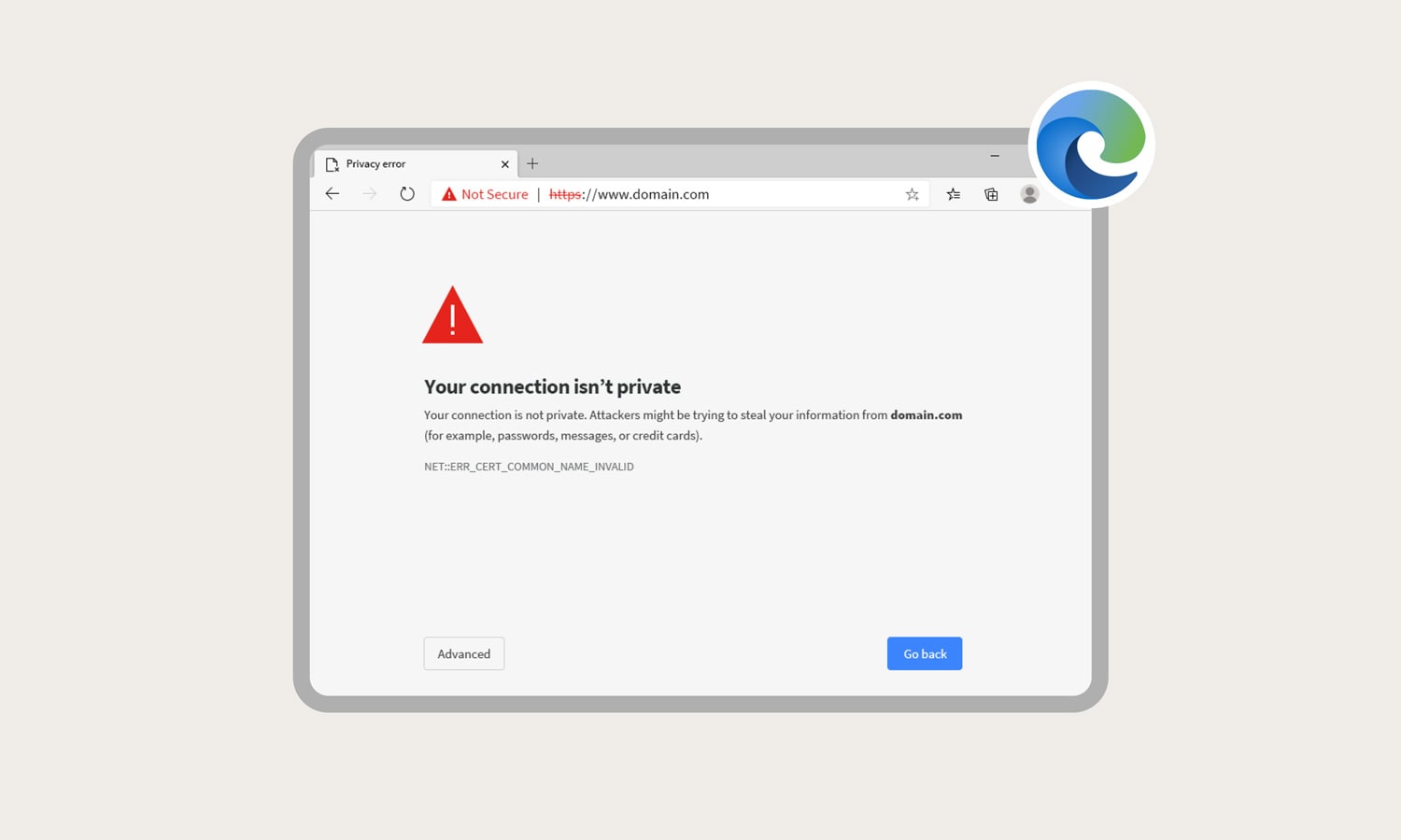 Capture d'écran du message d'erreur « Votre connexion n'est pas privée » sur Microsoft Edge.