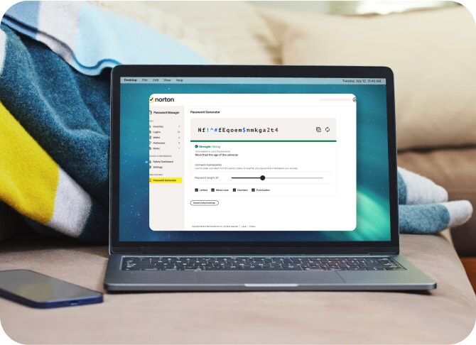 Ordinateur portable avec Norton Password Manager